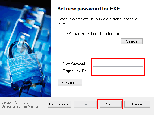 Задание пароля в EXE Password